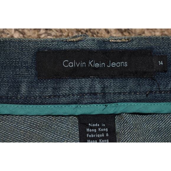 CALVIN KLEIN‎ NEW $79 Tarnished Denim Embroidered Trouser Jean Size 14 - Picture 4 of 4